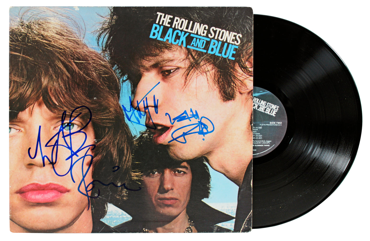 Rolling Stones (4) Jagger, Richards, Wood +1 Signed Album Cover BAS #AB07769