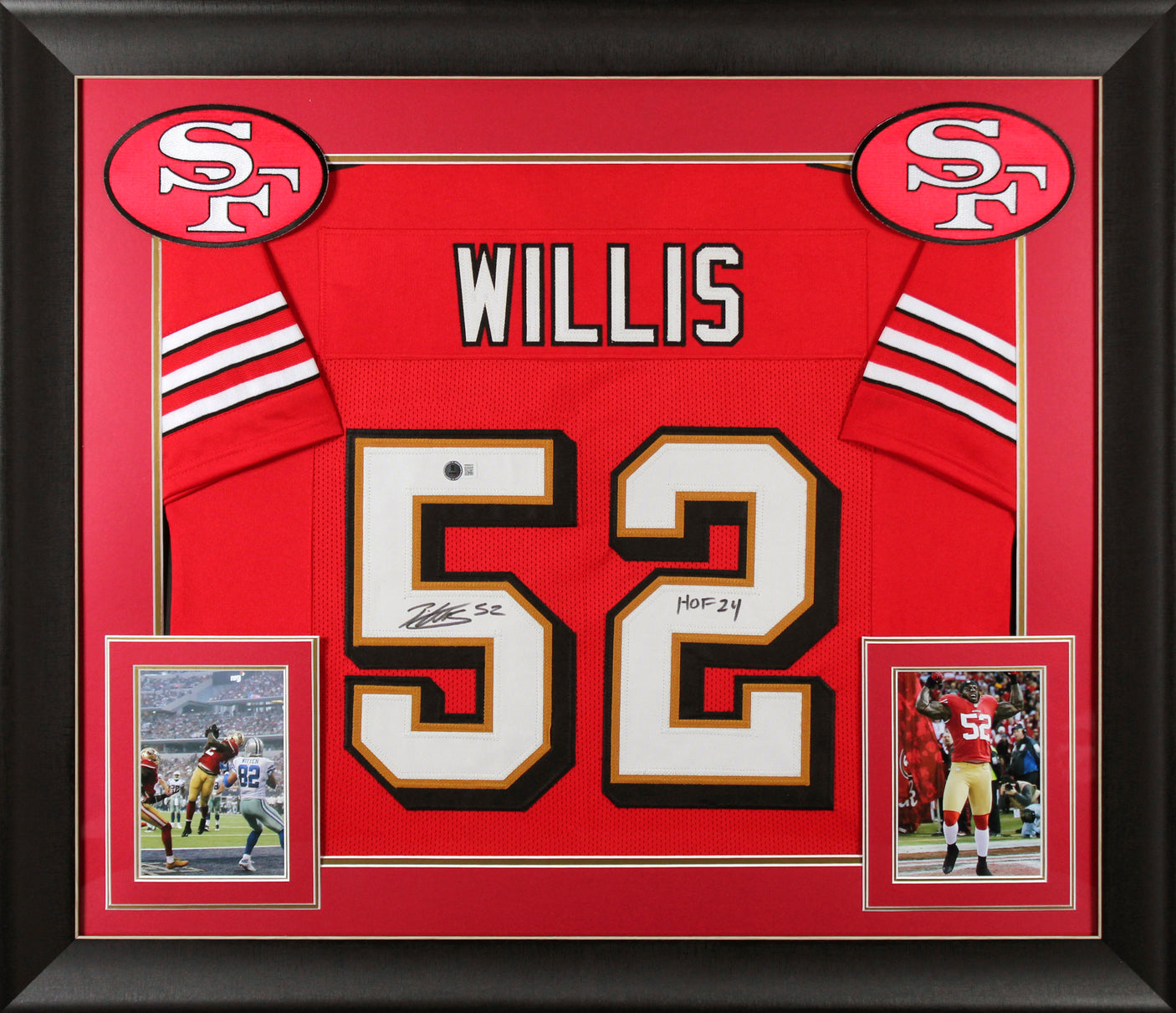 Patrick Willis "HOF 24" Signed Red Pro Style Framed Jersey w/ Dropshadow BAS W 2