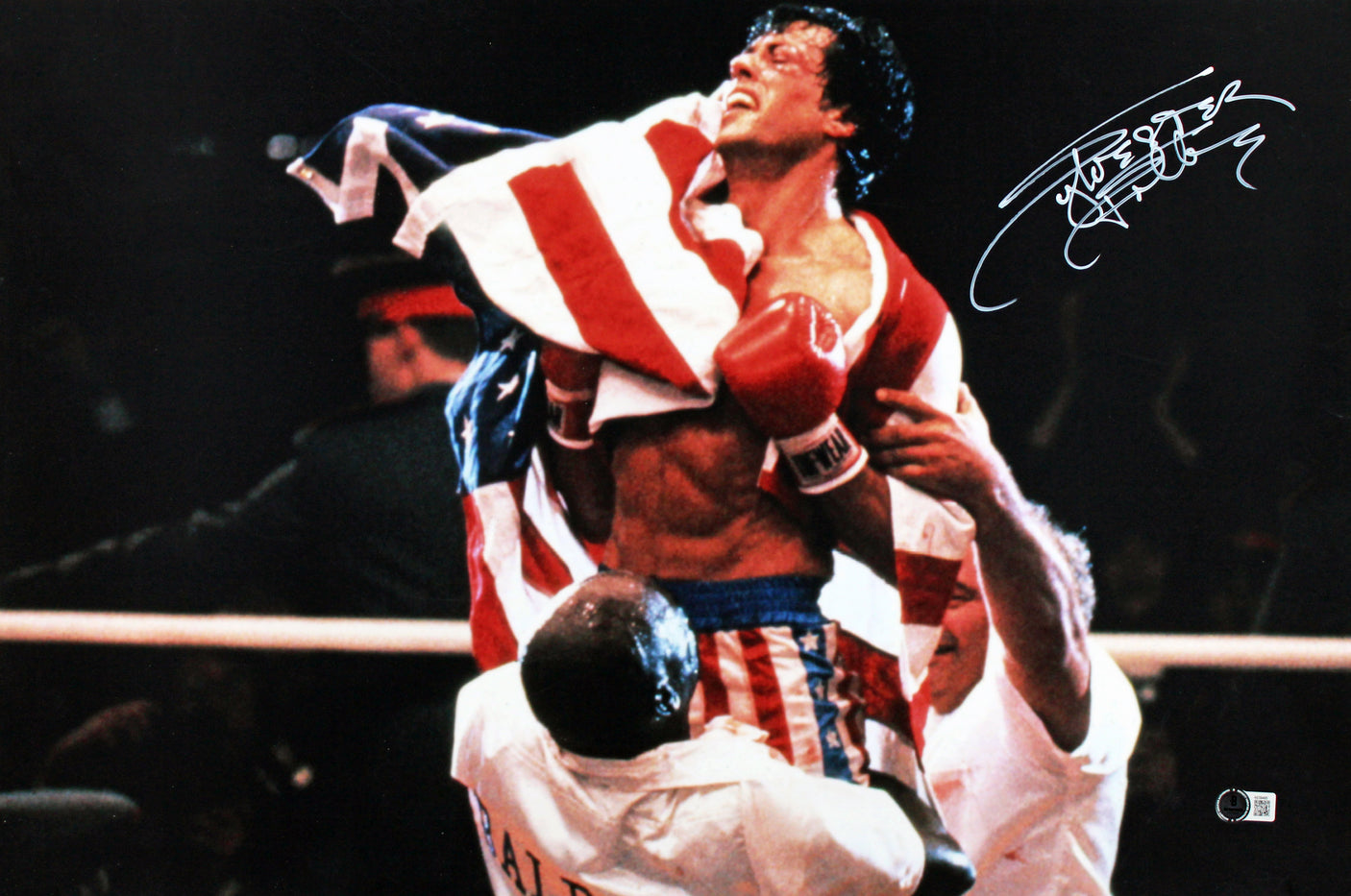 Sylvester Stallone Rocky Authentic Signed Horizontal Flag 16x24 Photo BAS