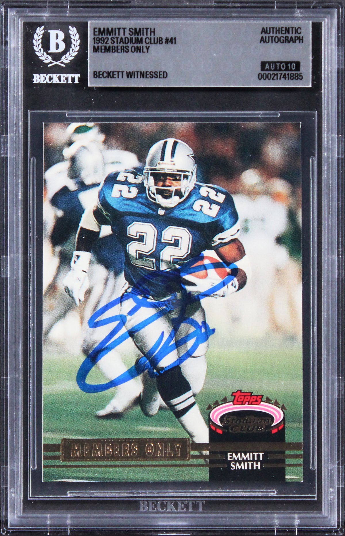 Emmitt Smith Signed 1992 Stadium Club Members Only #41 Card Auto 10! BAS Slabbed