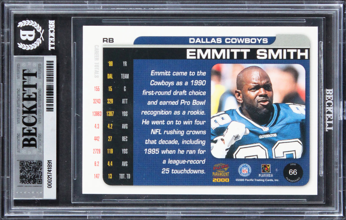 Cowboys Emmitt Smith Signed 2000 Paramount #66 Card Auto Grade 10! BAS Slabbed