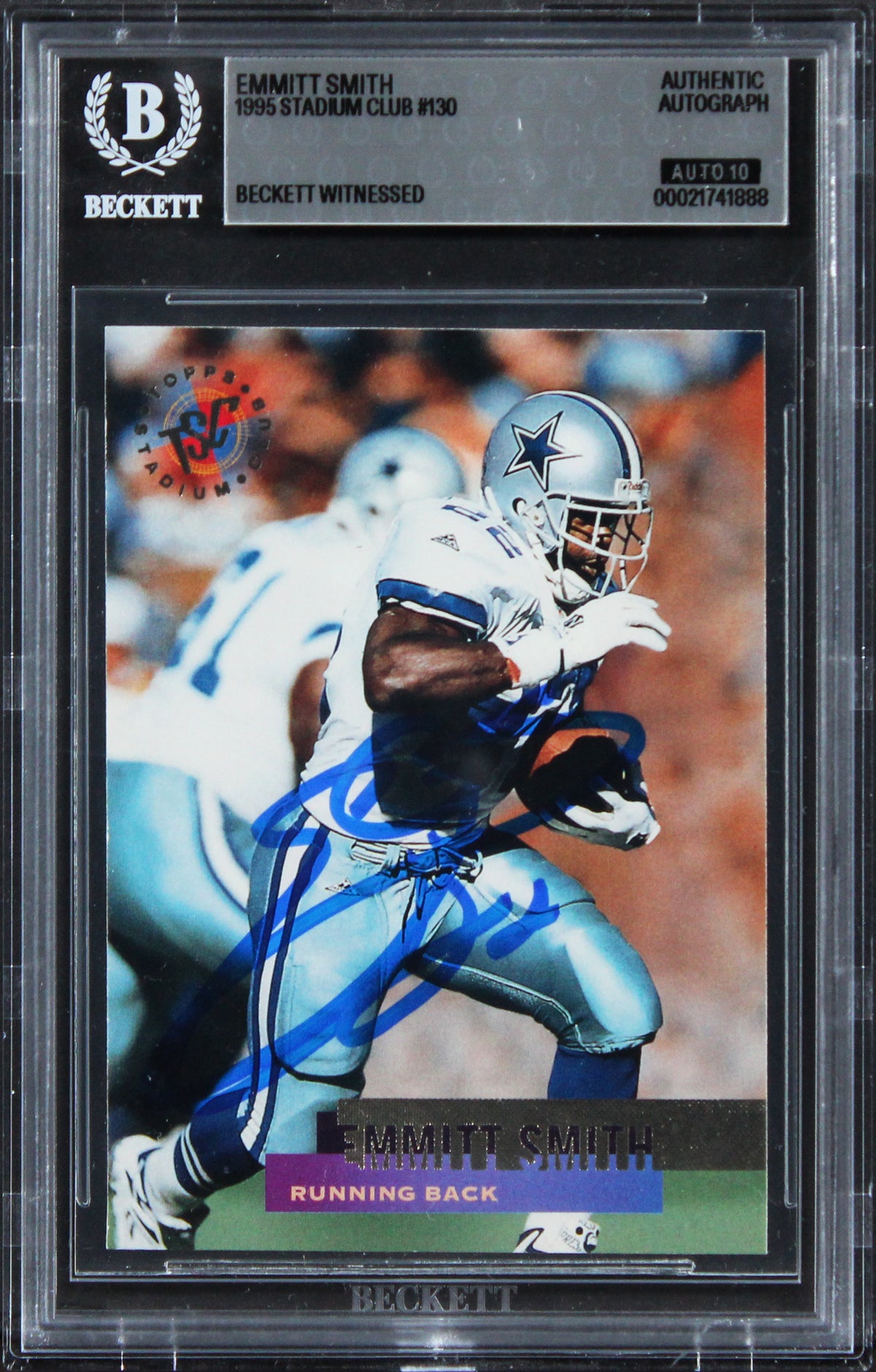 Cowboys Emmitt Smith Signed 1995 Stadium Club #130 Card Auto GM 10! BAS Slabbed