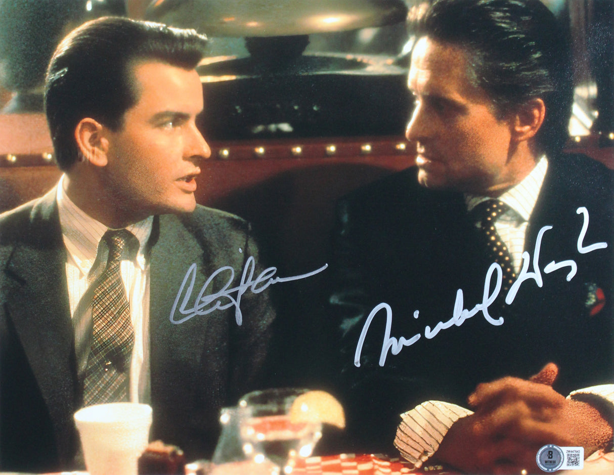 Michael Douglas & Charlie Sheen Wall Street Signed 11x14 Framed Photo BAS Wit