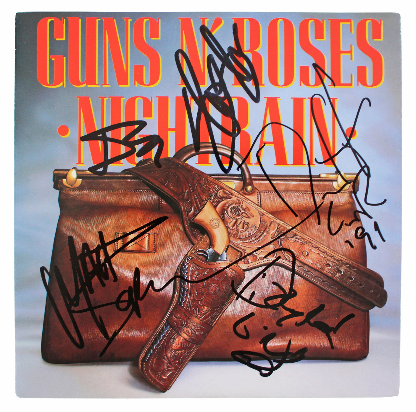Guns N' Roses (5) Slash, McKagan +3 Signed 45 Album Cover W/ Vinyl BAS #AC86968