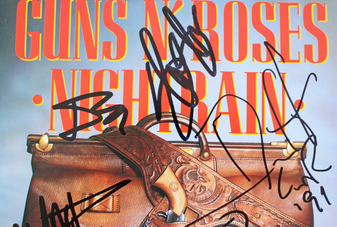 Guns N' Roses (5) Slash, McKagan +3 Signed 45 Album Cover W/ Vinyl BAS #AC86968