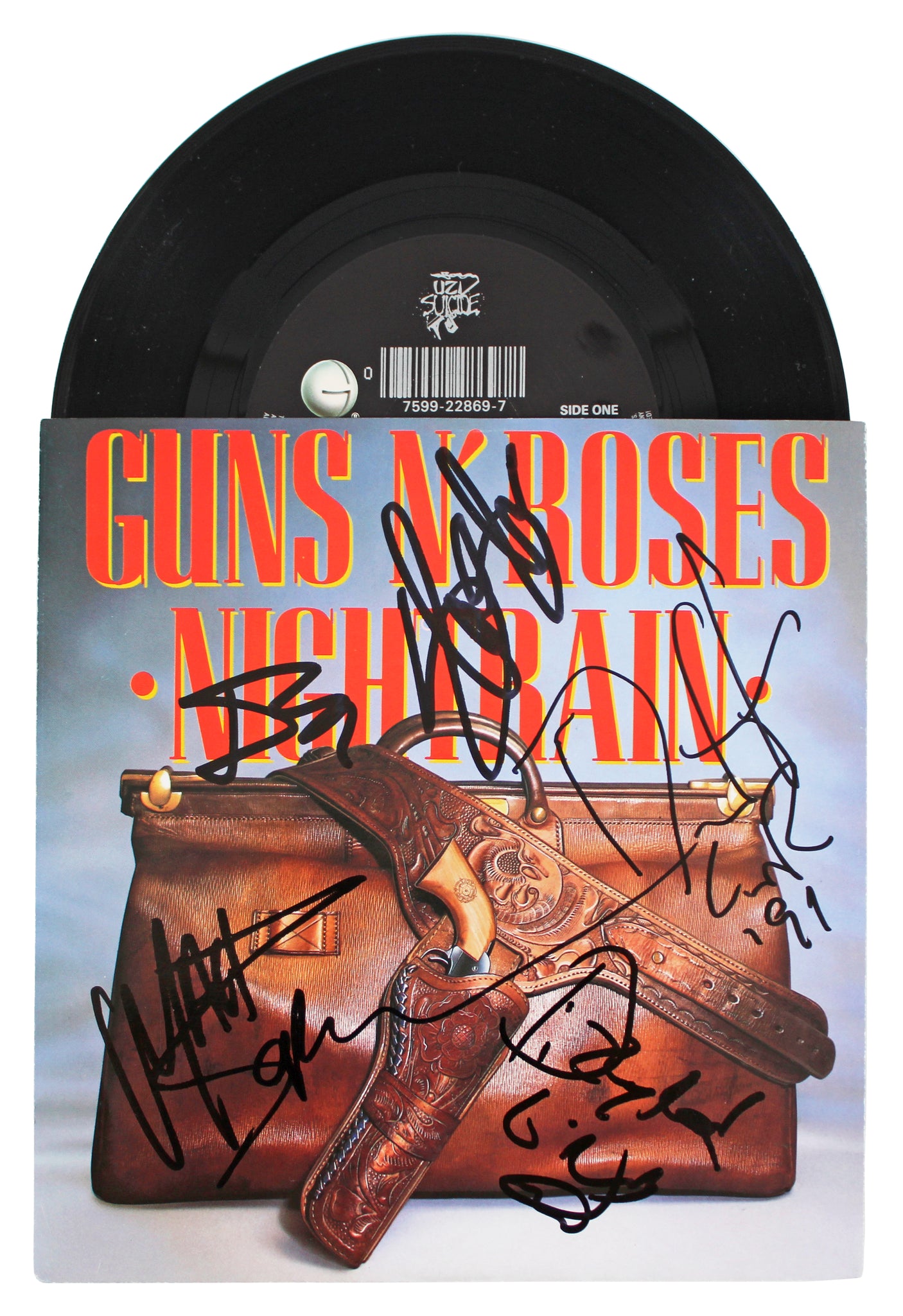 Guns N' Roses (5) Slash, McKagan +3 Signed 45 Album Cover W/ Vinyl BAS #AC86968