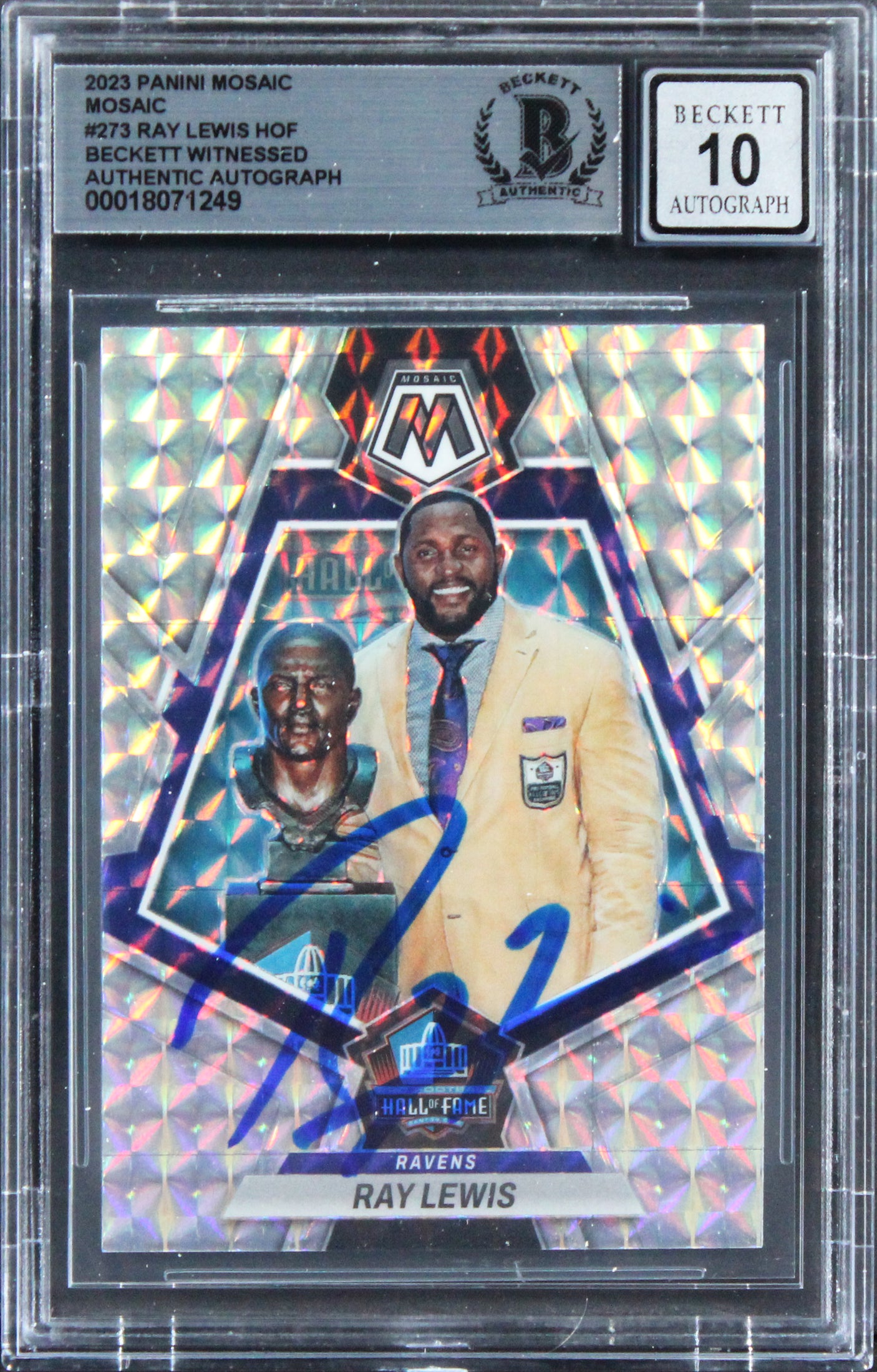 Ravens Ray Lewis Signed 2022 Panini Mosaic #273 Card Auto Graded 10! BAS Slabbed