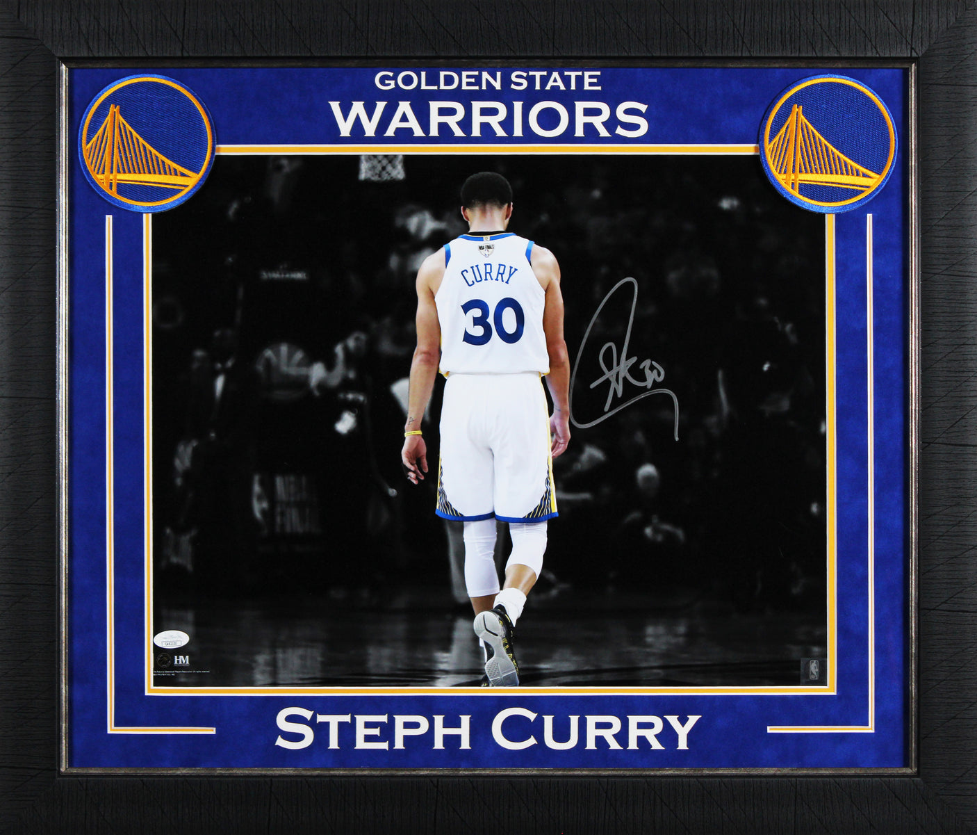 Warriors Stephen Curry Signed 16x20 Horizontal Spotlight Framed Photo JSA 5