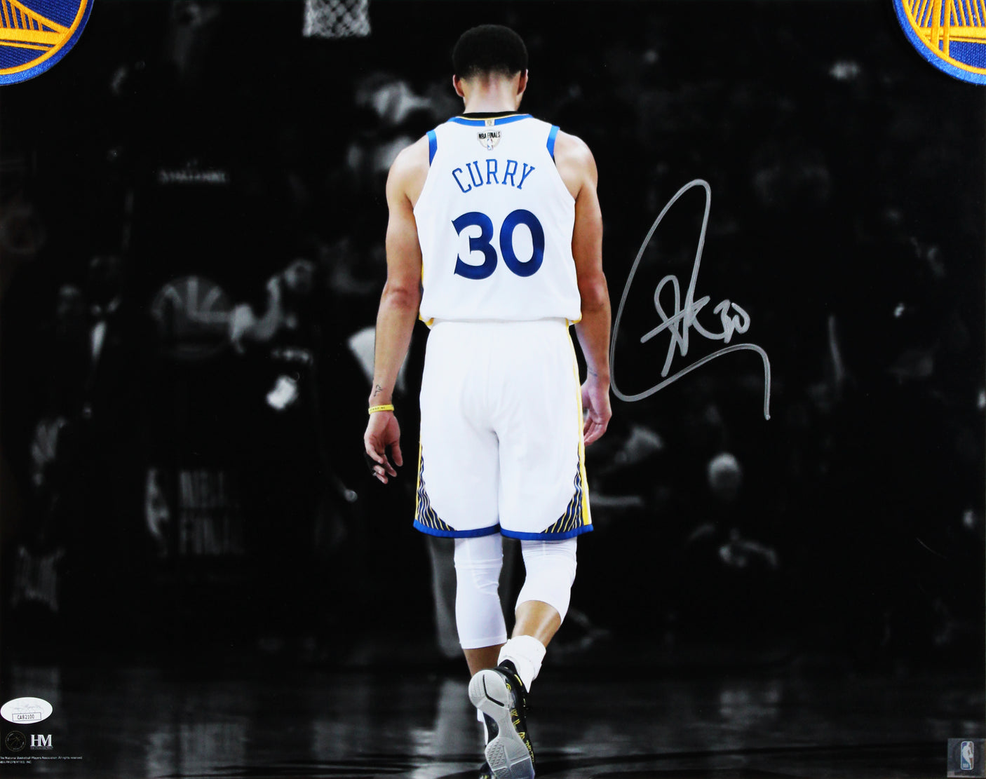 Warriors Stephen Curry Signed 16x20 Horizontal Spotlight Framed Photo JSA 5