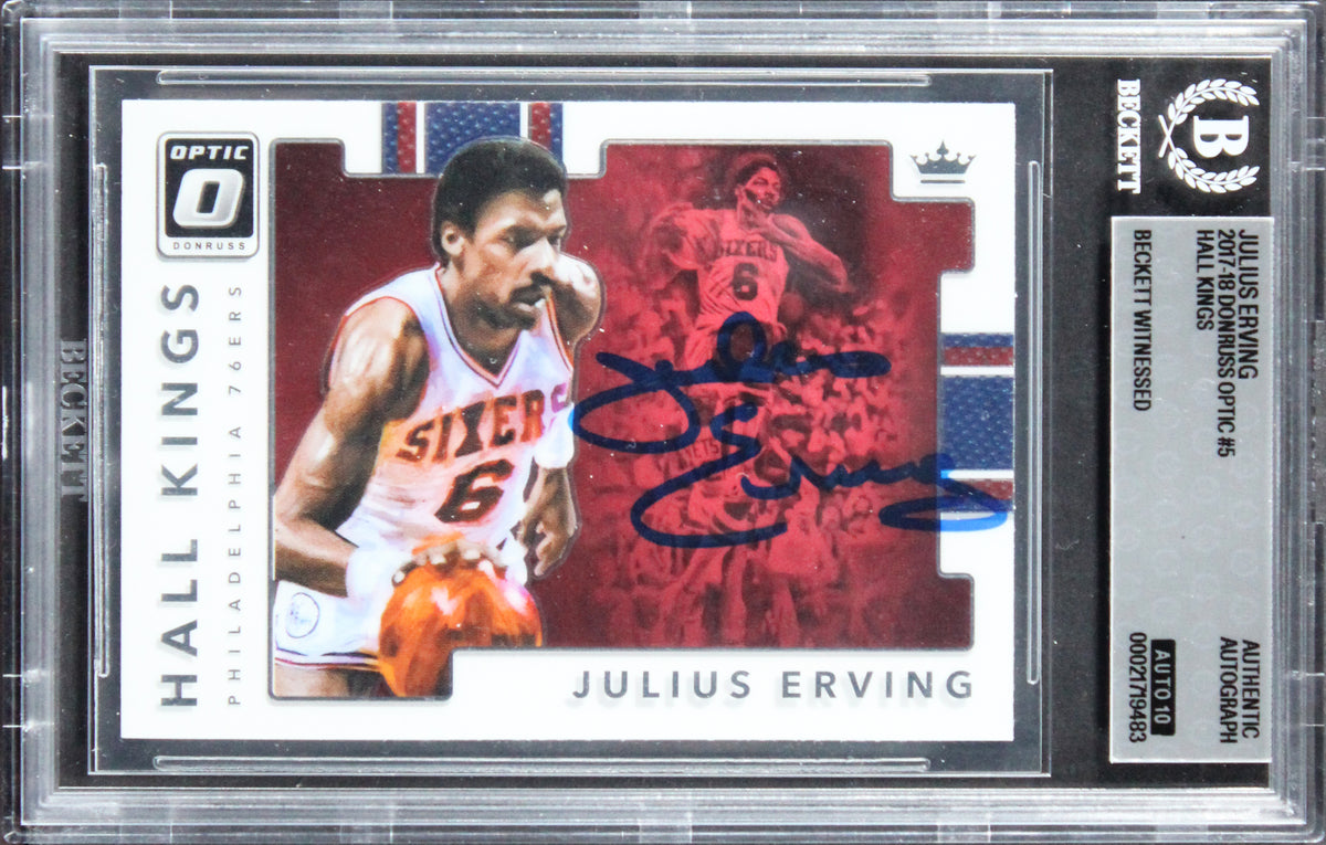 76ers Julius Erving Signed 2017 Donruss Optic #5 Card Auto Grade 10! BAS Slabbed