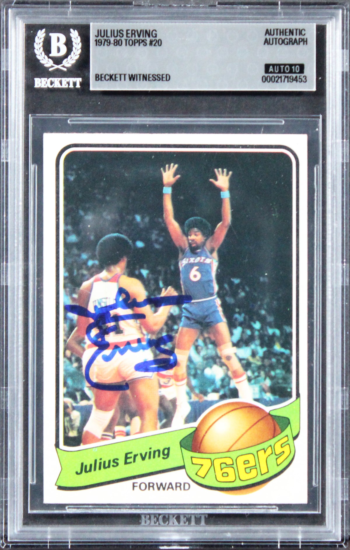 76ers Julius Erving Signed 1979 Topps #20 Card Auto Grade GM 10! BAS Slabbed