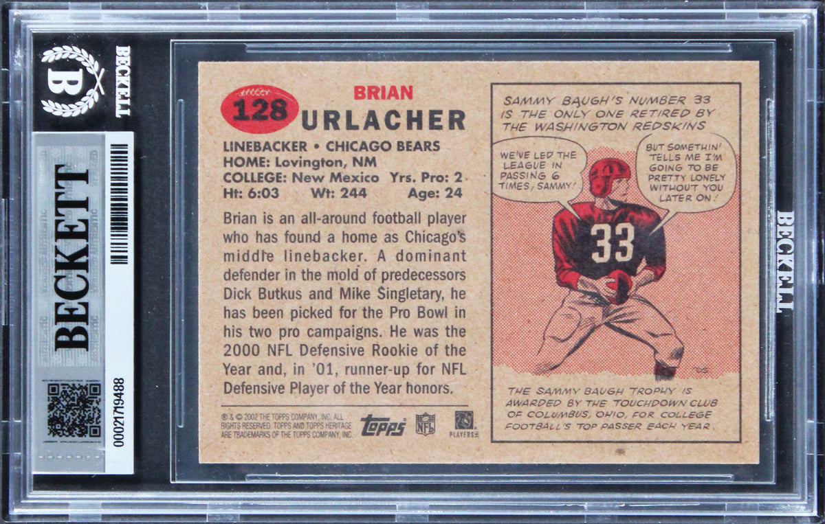Bears Brian Urlacher Signed 2002 Topps Heritage #128 Card Auto 10! BAS Slabbed