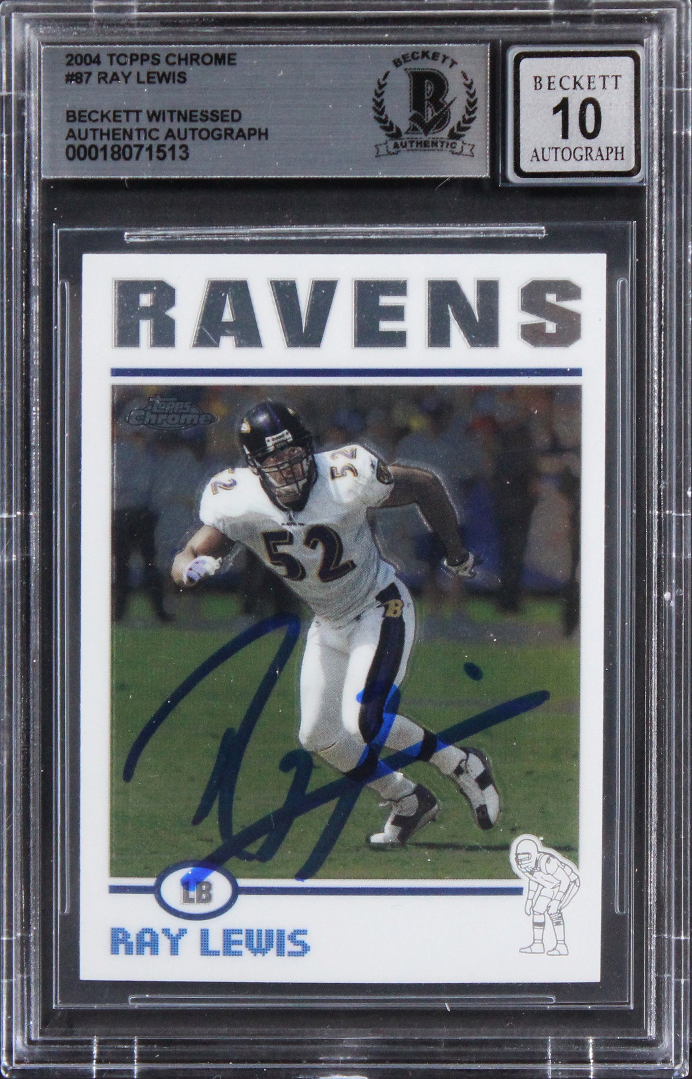 Ravens Ray Lewis Signed 2004 Topps Chrome #87 Card Auto Graded 10! BAS Slabbed