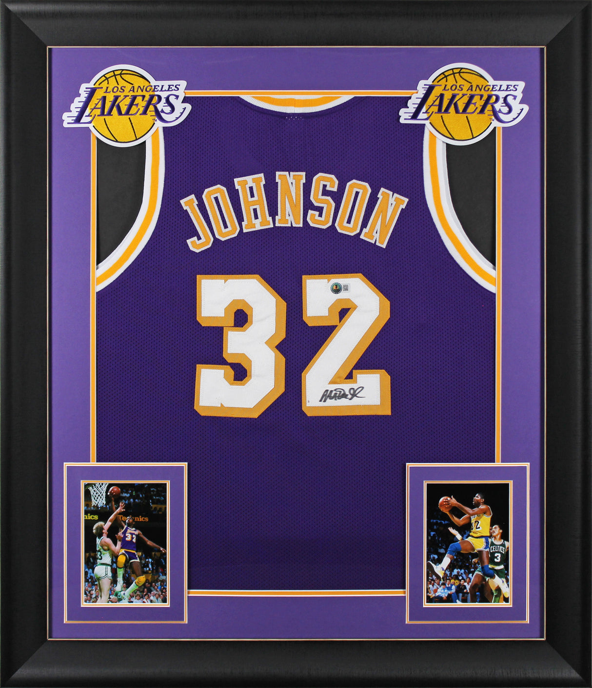 Magic Johnson Authentic Signed Purple Pro Style Framed Jersey BAS Witnessed 2