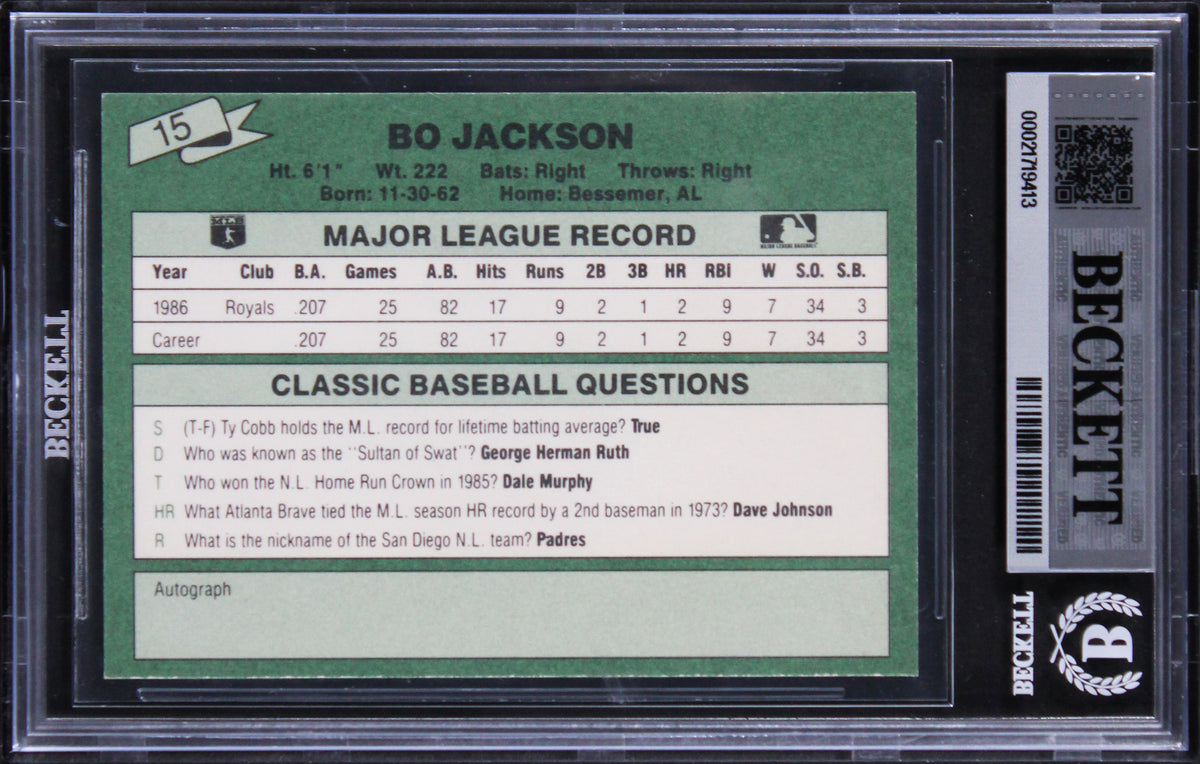Royals Bo Jackson Signed 1987 Classic Game #15 Rookie Card Auto 10! BAS Slabbed