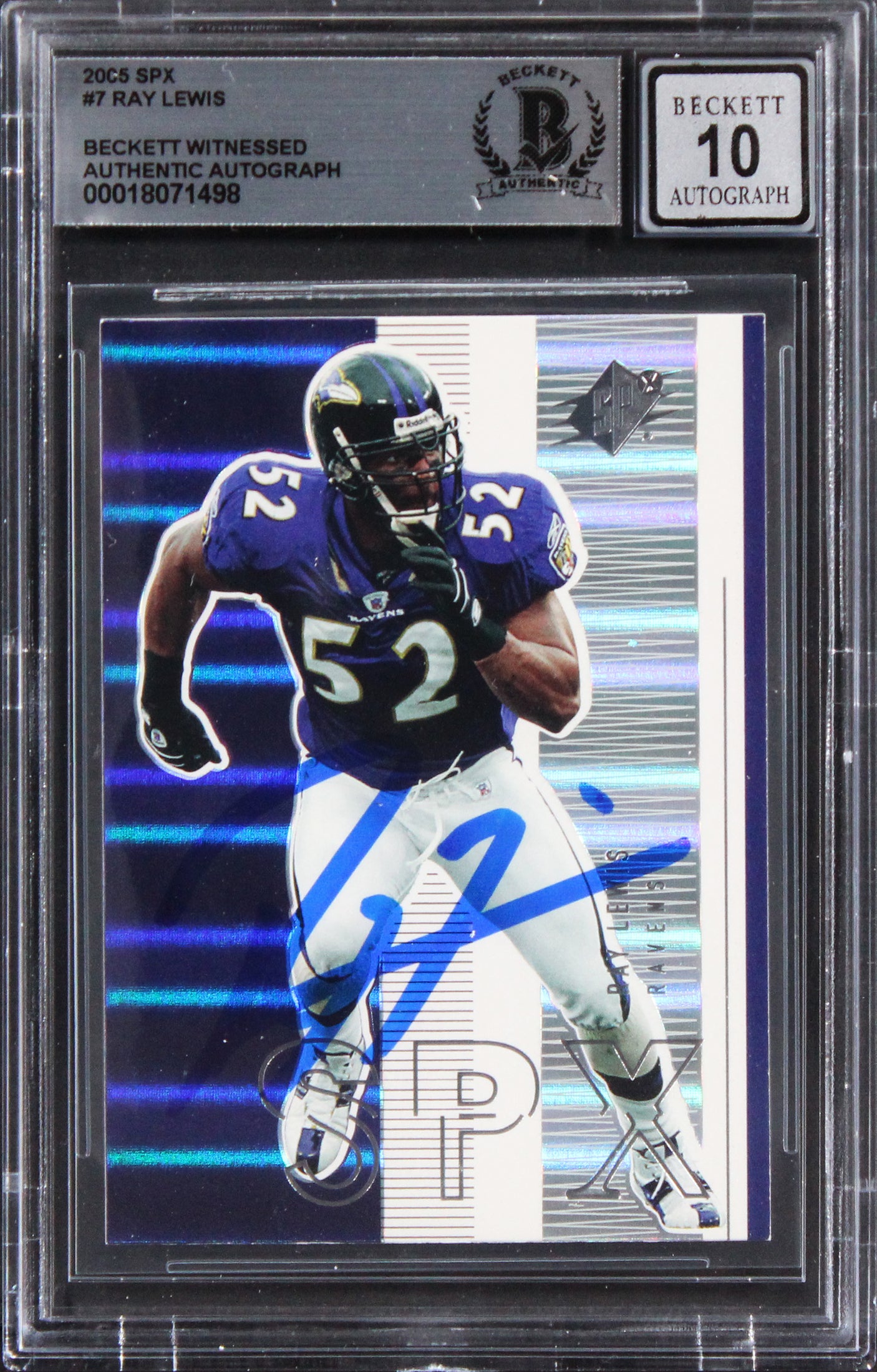 Ravens Ray Lewis Signed 2005 SPX #7 Card Auto Graded Gem Mint 10! BAS Slabbed