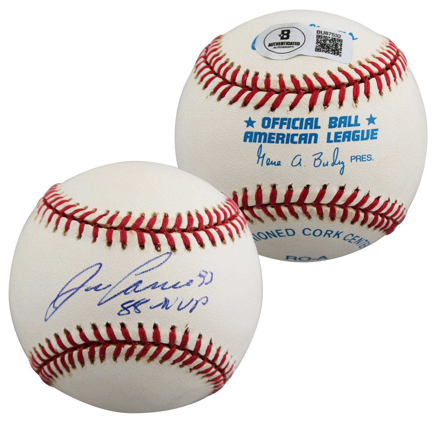 Athletics Jose Canseco "88 MVP" Signed Gene Budig OAL Baseball BAS #BU87532