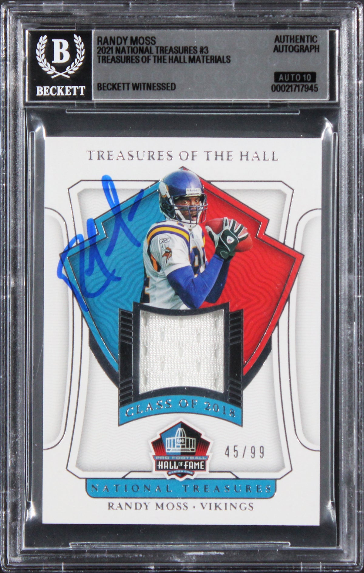 Vikings Randy Moss Signed 2021 National Treasures #3 45/99 Card Auto 10 BAS Slab