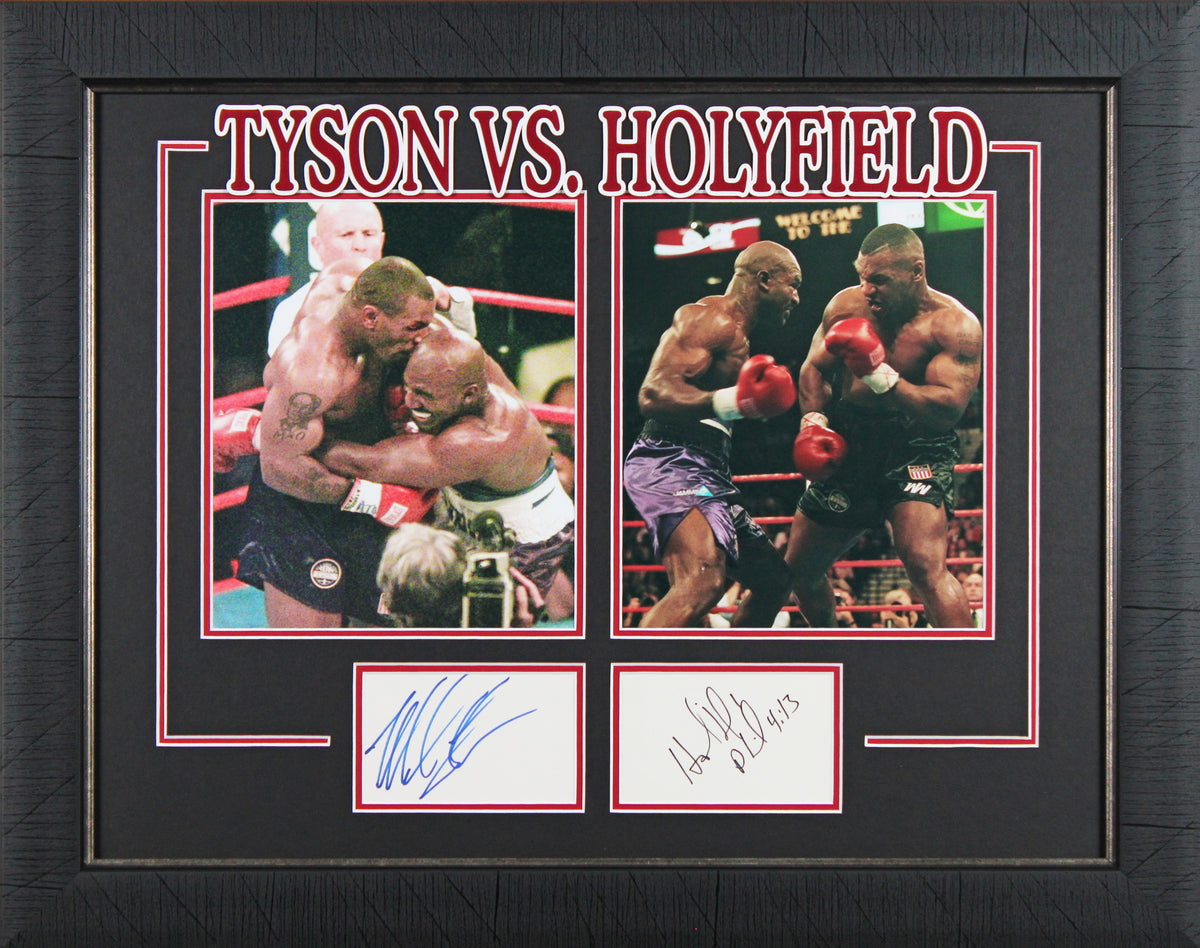 Mike Tyson & Evander Holyfield Signed & Framed 3x5 Index Card BAS #AD04967