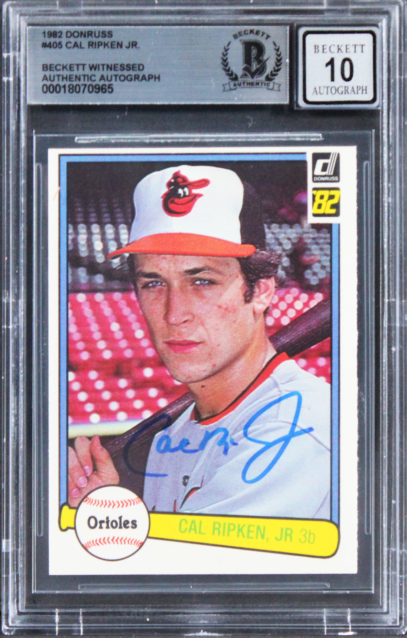 Orioles Cal Ripken Jr. Signed 1982 Donruss #405 Card Auto Graded 10! BAS Slabbed