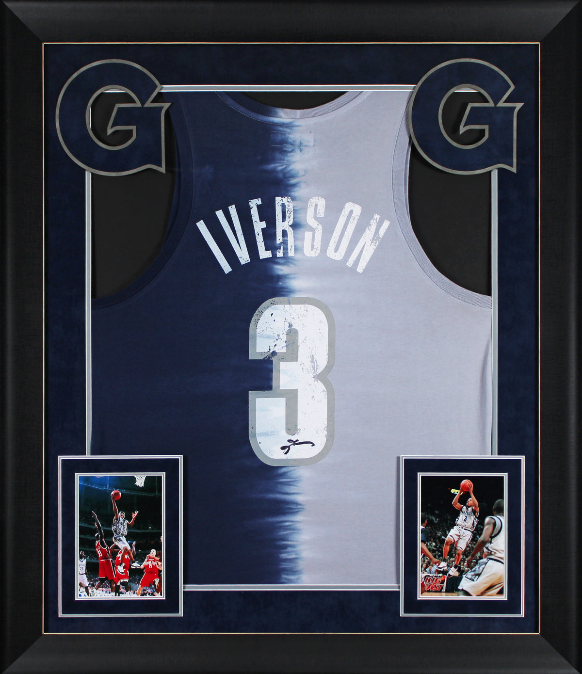 Georgetown Allen Iverson Signed Tie Dye Cotton M&N Tank Framed Jersey BAS Wit