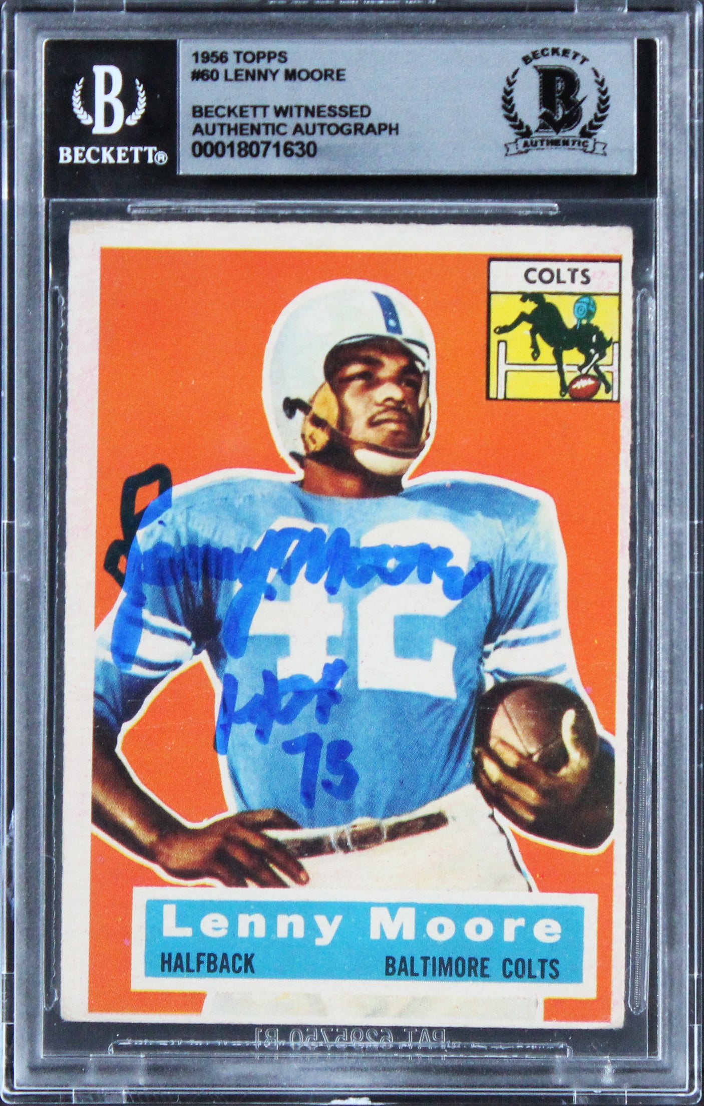 Colts Lenny Moore Signed 1956 Topps #60 Card Auto Graded Mint 10! BAS Slabbed