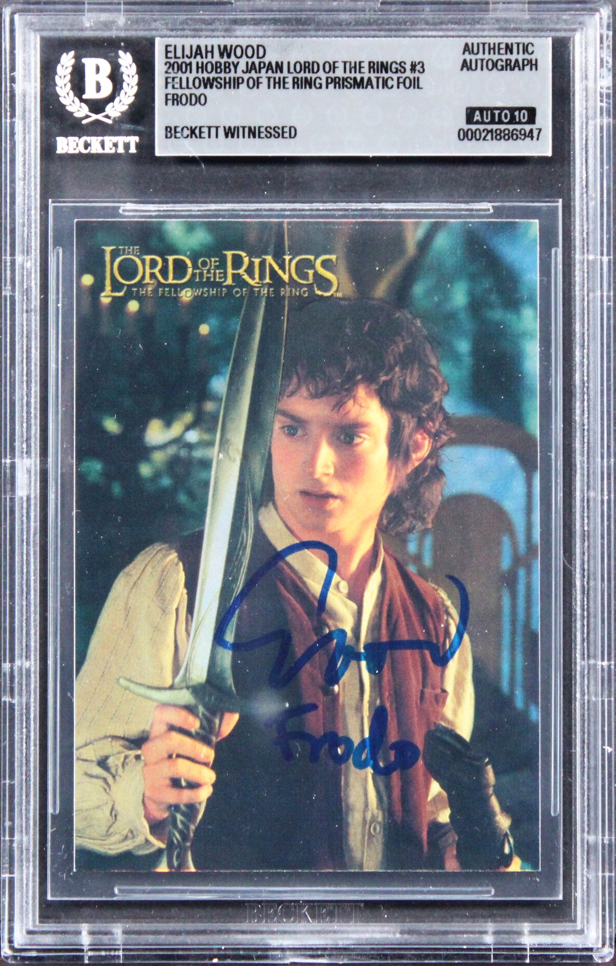 Elijah Wood Signed 2001 Hobby Japan LOTR Prismatic Foil #3 Card Auto 10 BAS Slab