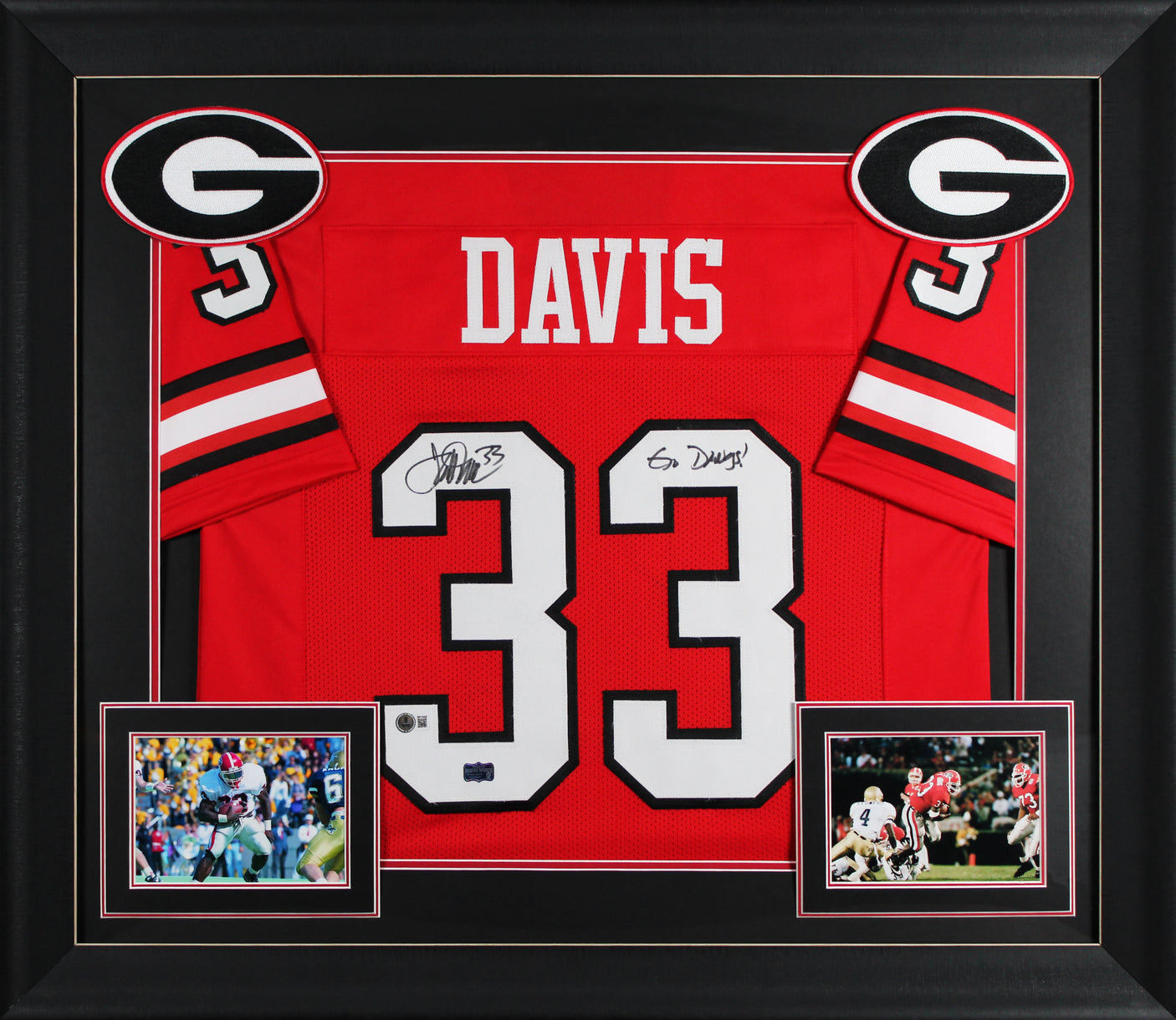 Georgia Terrell Davis "Go Dawgs" Signed Red Pro Style Framed Jersey BAS Witness