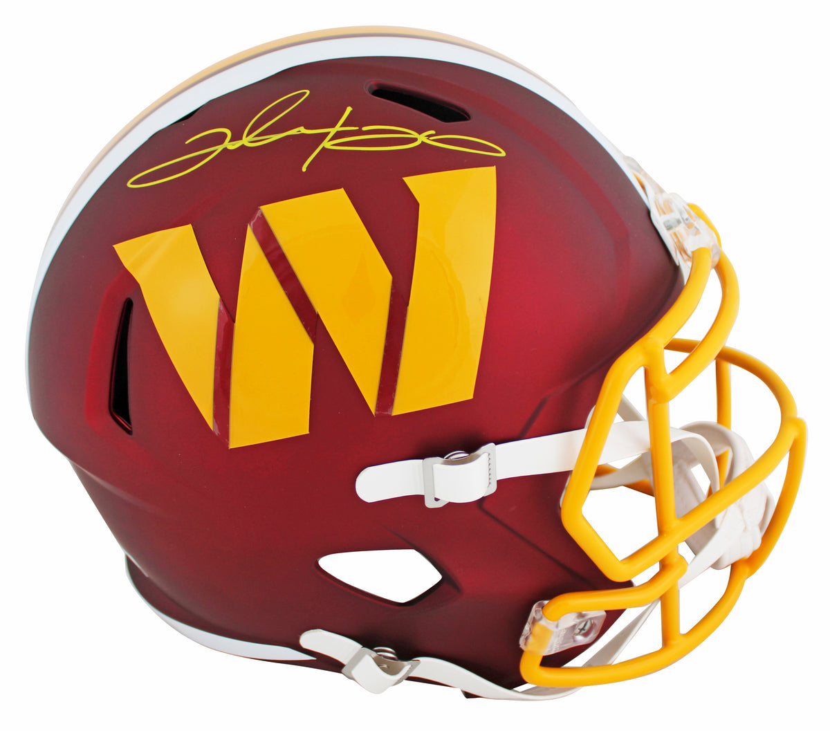 Clinton Portis Autographed Washington Commanders Maroon 2024 Alternate Speed Full Size Helmet Beckett Witnessed
