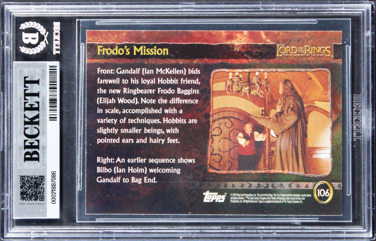 Elijah Wood "Frodo" Signed 2002 Topps LOTR Update #106 Card Auto 10! BAS Slabbed