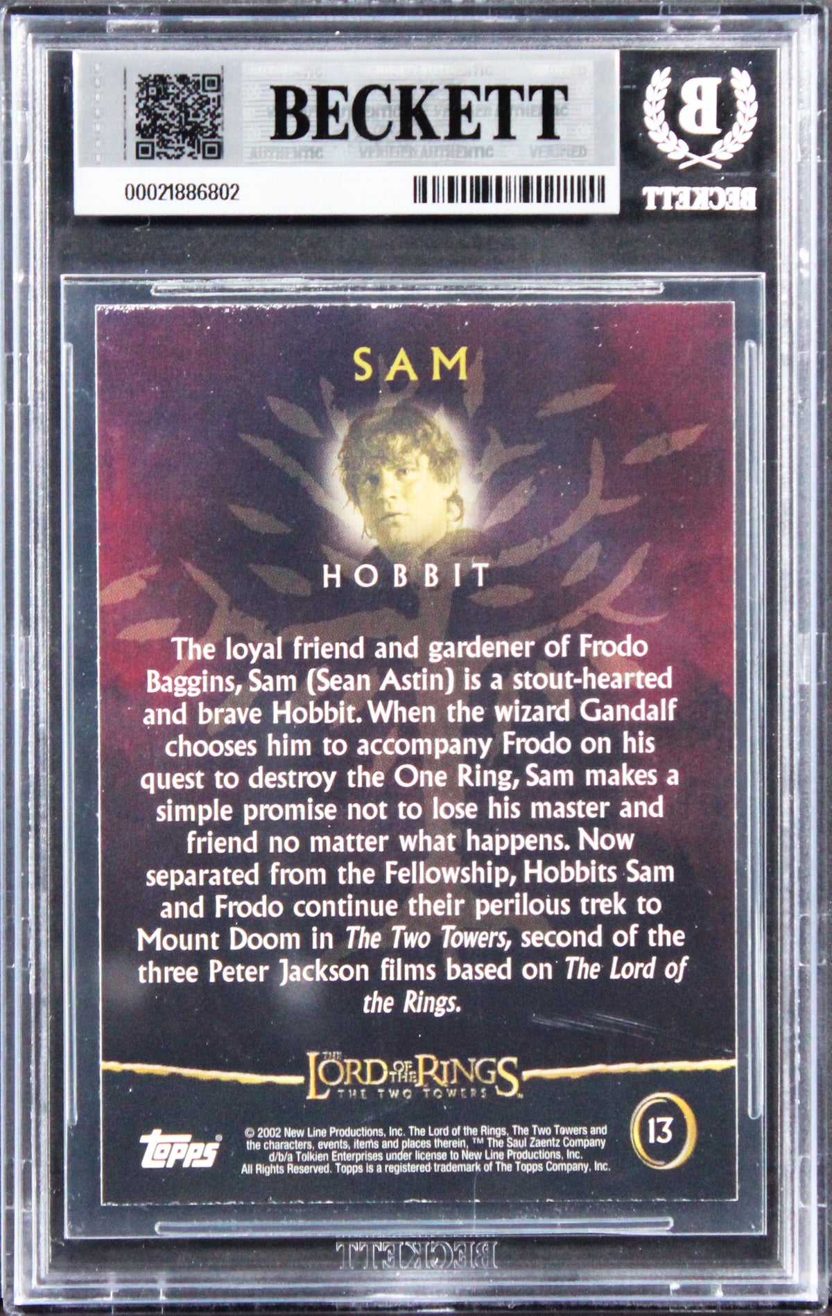 Sean Astin Signed 2002 Topps LOTR Two Towers Sam #13 Card Auto 10! BAS Slabbed
