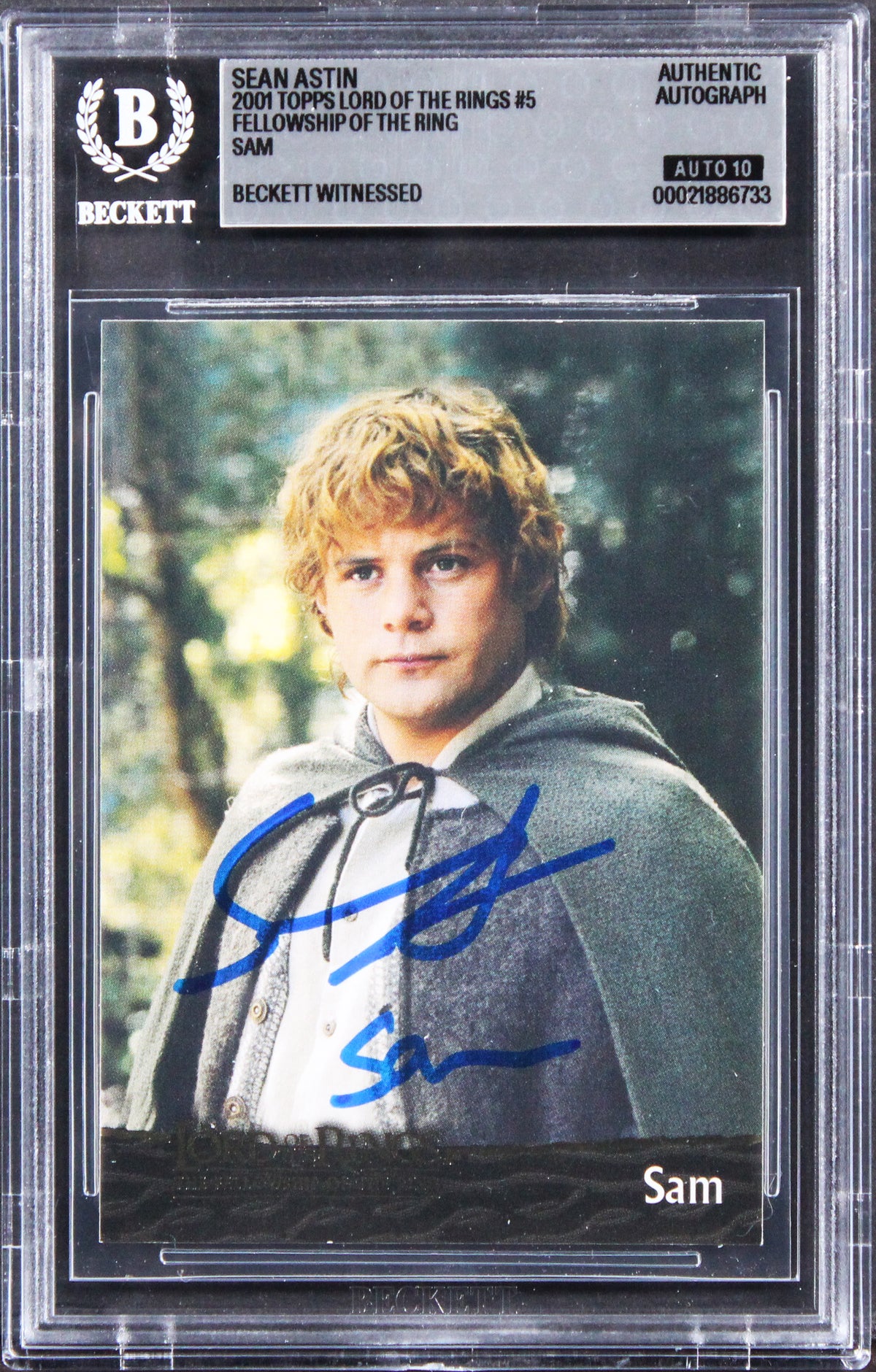 Sean Astin "Sam" Signed 2001 Topps LOTR FOTR Sam #5 Card Auto GM 10! BAS Slabbed