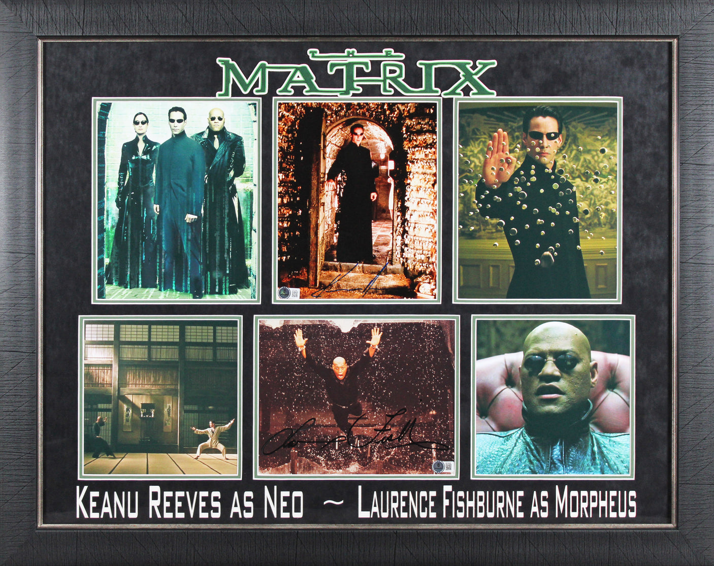 Keanu Reeves & Laurence Fishburne The Matrix Authentic Signed Framed Display BAS
