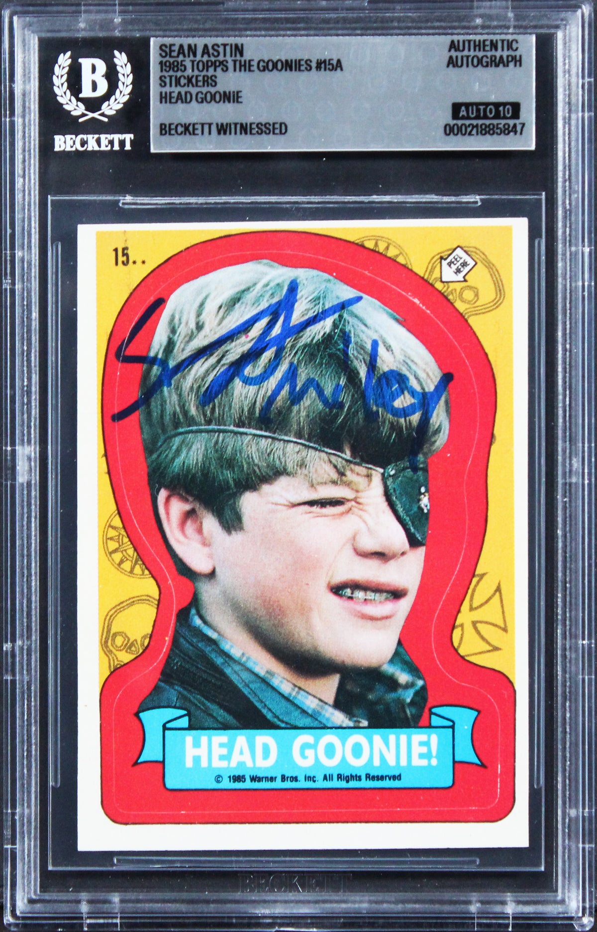 Sean Astin Signed 1985 Topps The Goonies Stickers #15A Card Auto 10! BAS Slabbed