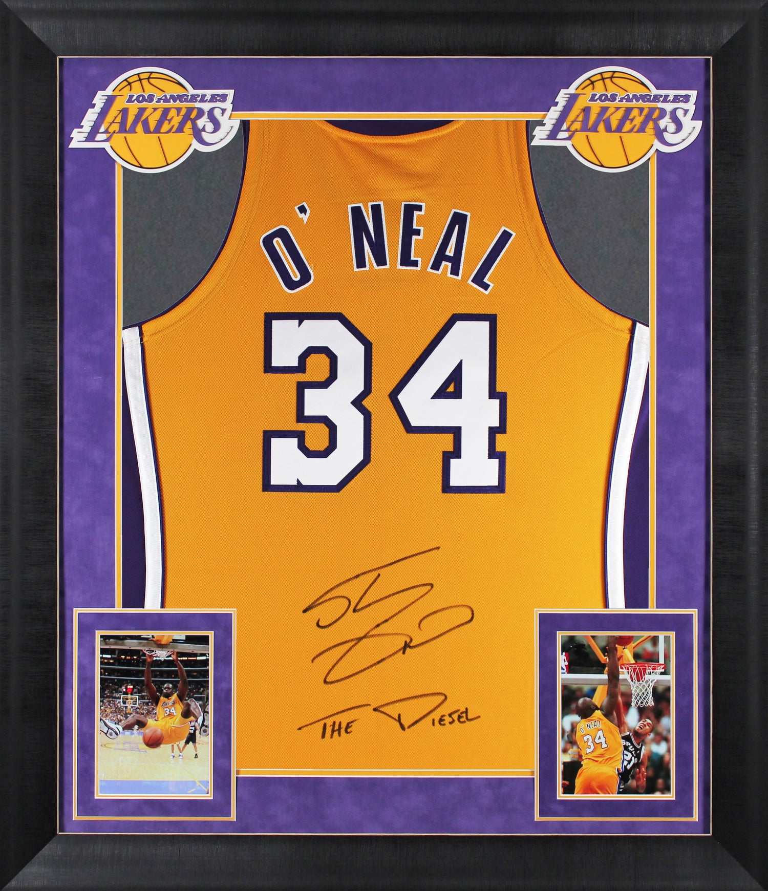 Shaquille O'Neal "Diesel" Signed Yellow M&N HWC Authentic Framed Jersey BAS Wit