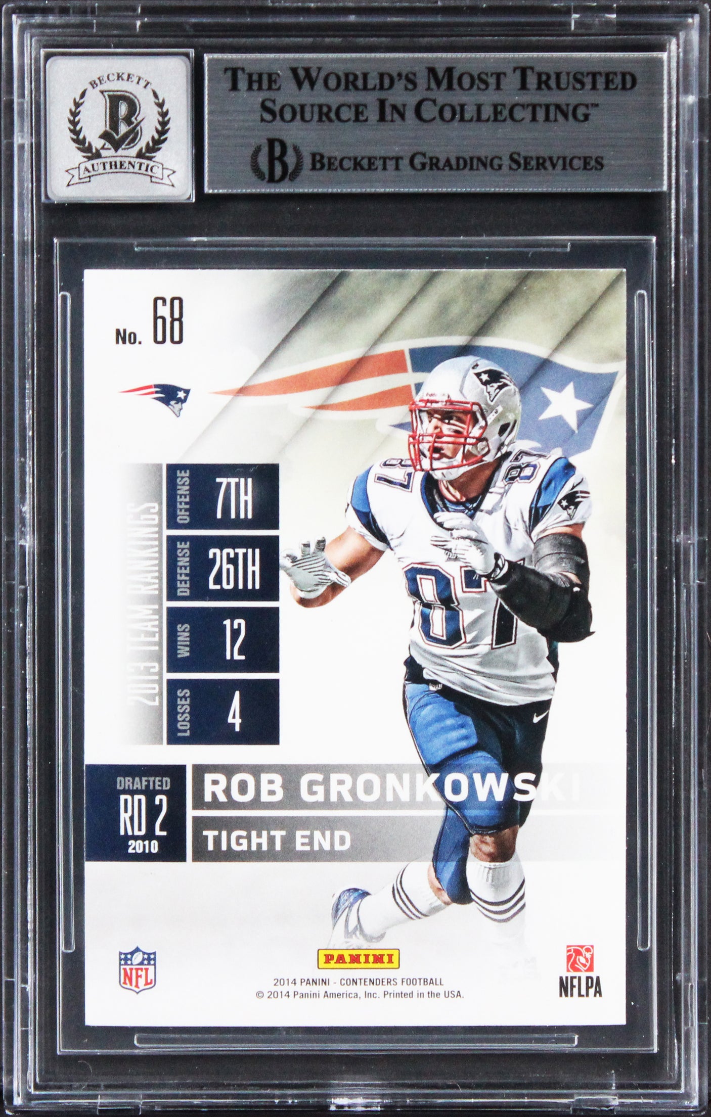 Patriots Rob Gronkowski Signed 2014 Panini Contenders #68 Card Auto 10! BAS Slab