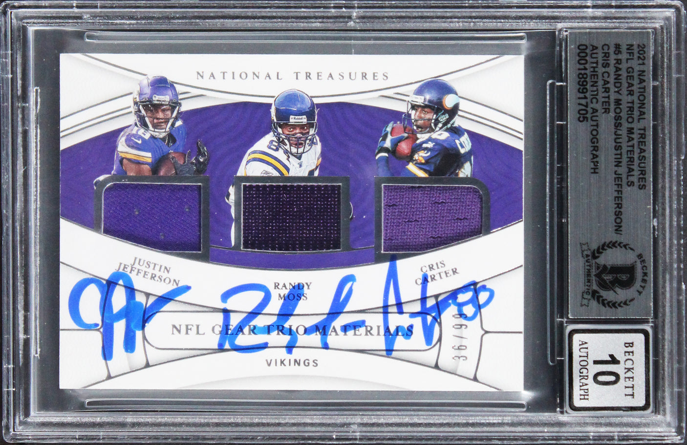 (3) Jefferson, Moss & Carter Signed 2021 NT Mat #6 36/99 Card Auto 10! BAS Slab