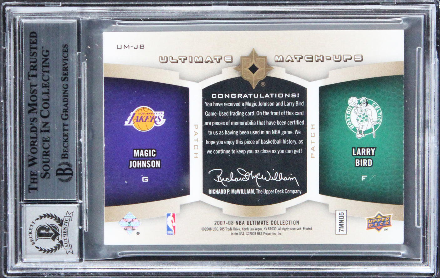Magic Johnson & Larry Bird Signed 2007 UC Match #JB #5/25 Card Auto 10! BAS Slab