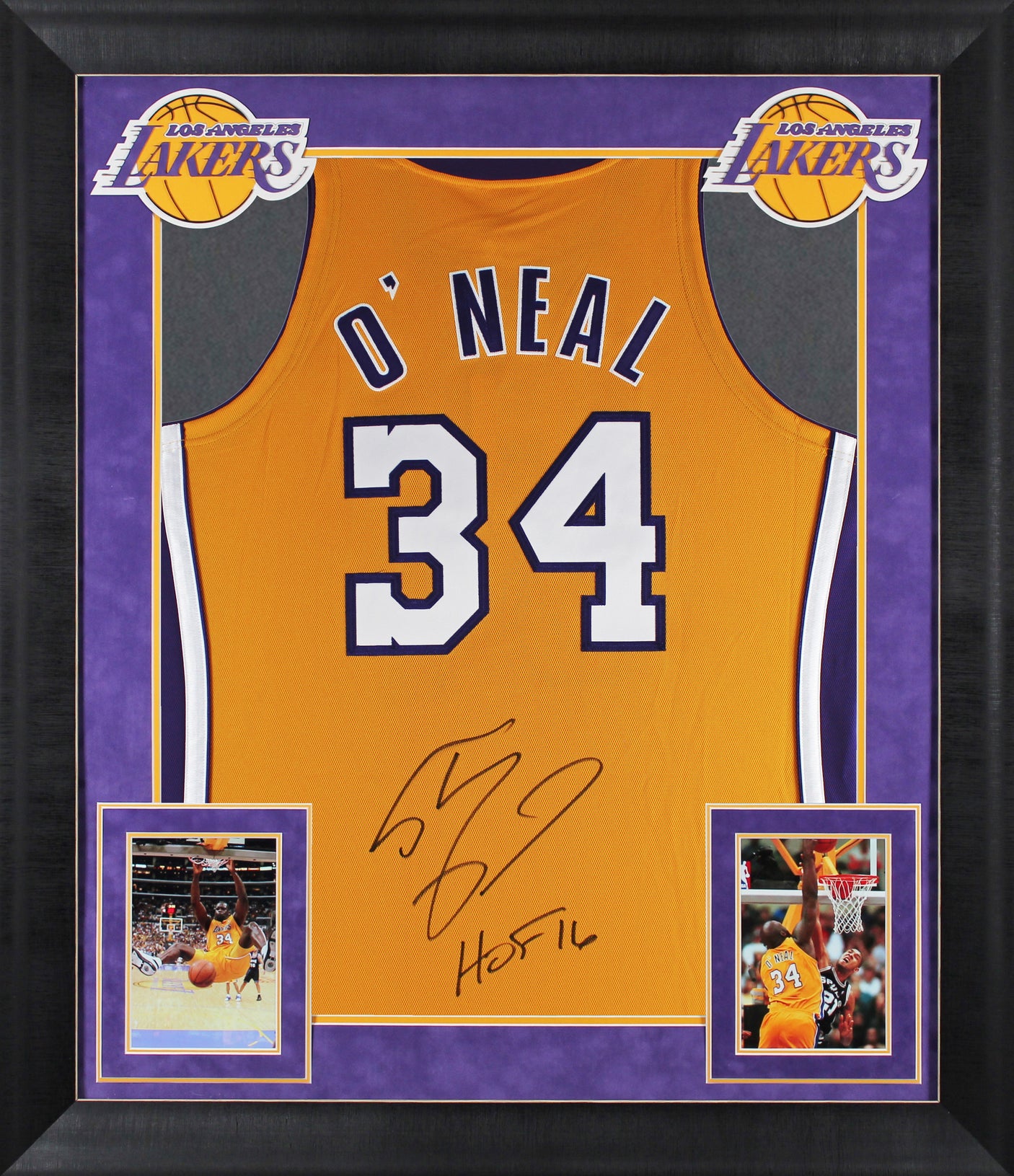 Shaquille O'Neal "HOF" Signed Yellow M&N 00-01 HWC Authentic Framed Jersey BAS W