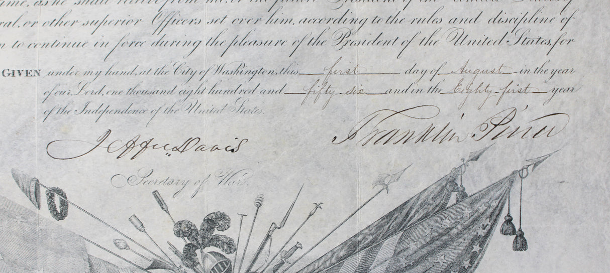 Franklin Pierce & Jefferson Davis Signed 15x18 1856 Military Appointment BAS LOA