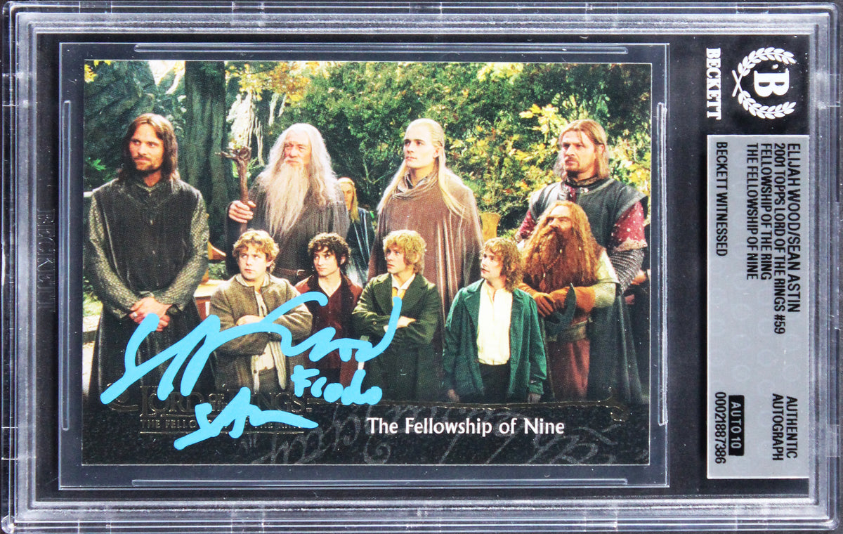 Elijah Wood & Sean Astin Signed 2001 Topps LOTR FOTN #59 Card Auto 10! BAS Slab
