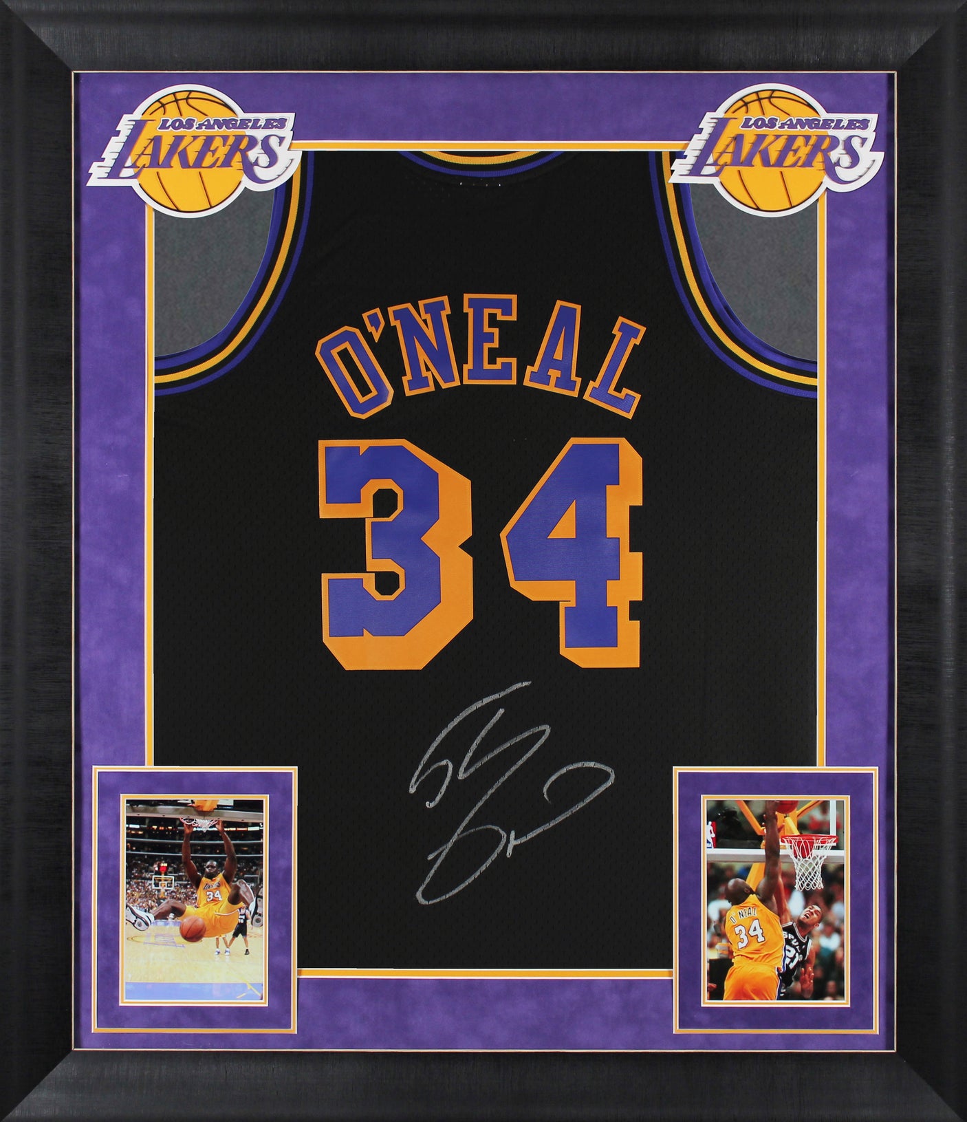 Lakers Shaquille O'Neal Signed Black M&N TB 1996-97 HWC Framed Jersey BAS Wit