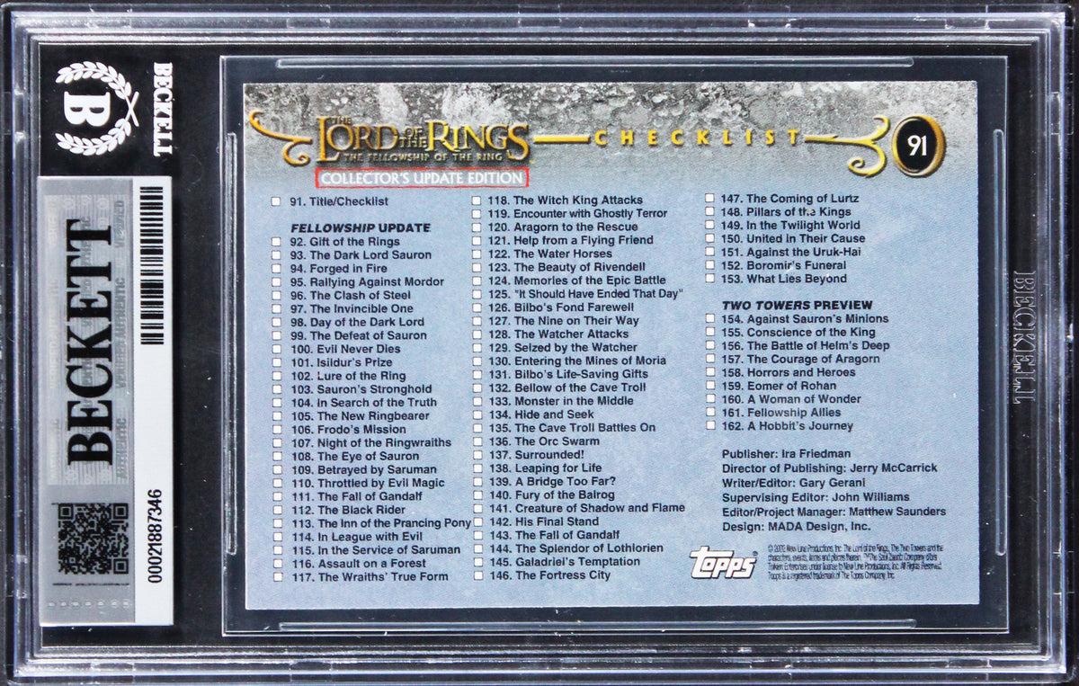Elijah Wood & Sean Astin Signed 2002 Topps LOTR #91 Card Auto 10! BAS Slabbed