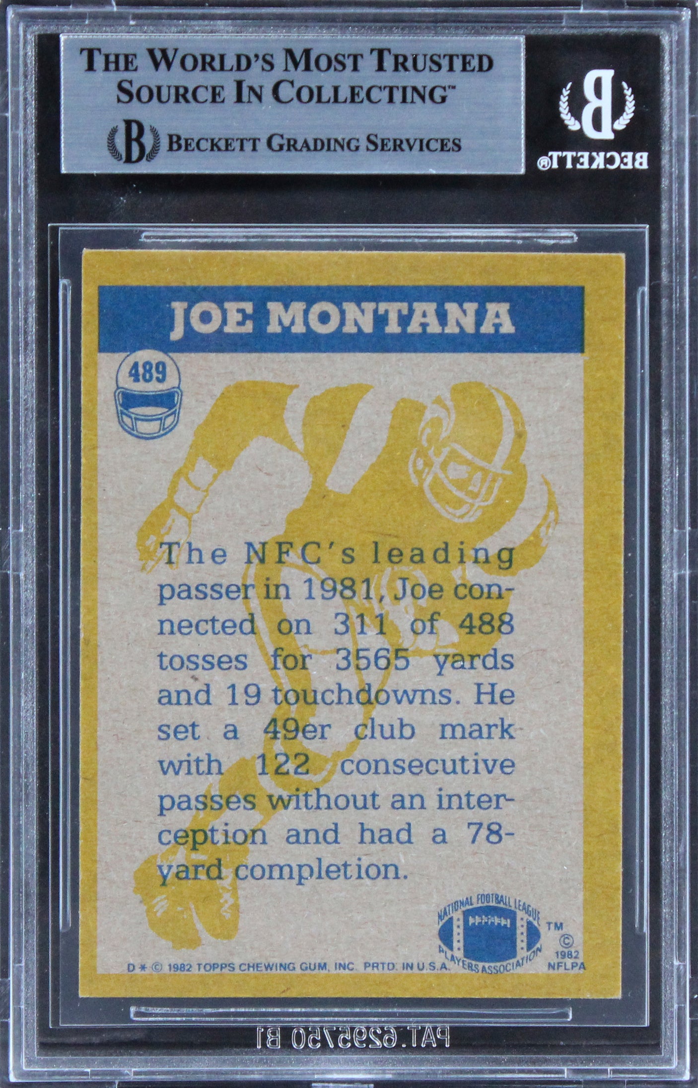 49ers Joe Montana Authentic Signed 1982 Topps #489 Card BAS Slabbed 2
