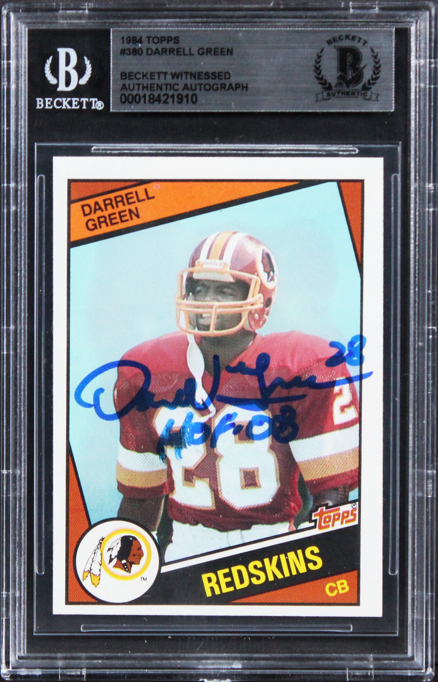 Commanders Darrell Green "HOF 08" Authentic Signed 1984 Topps #380 Card BAS Slab