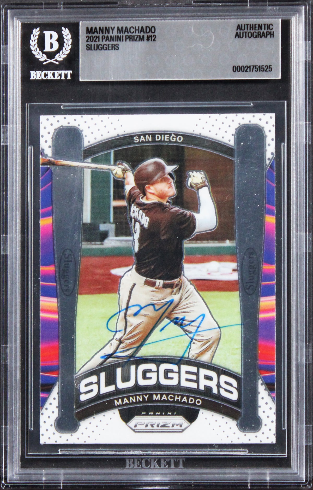 Padres Manny Machado Signed 2021 Panini Prizm Sluggers #12 Card BAS Slabbed