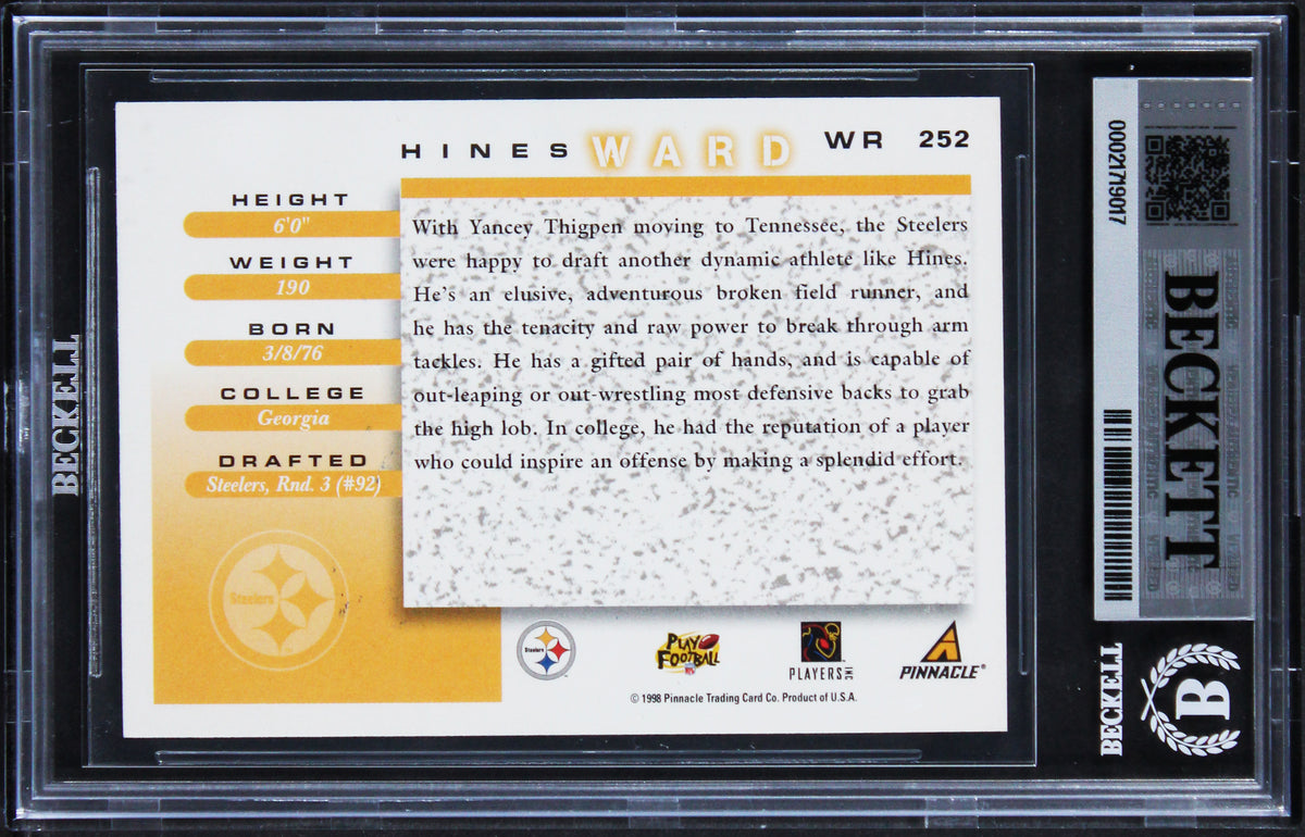 Steelers Hines Ward Signed 1998 Score #252 Rookie Card Auto GM 10! BAS Slabbed