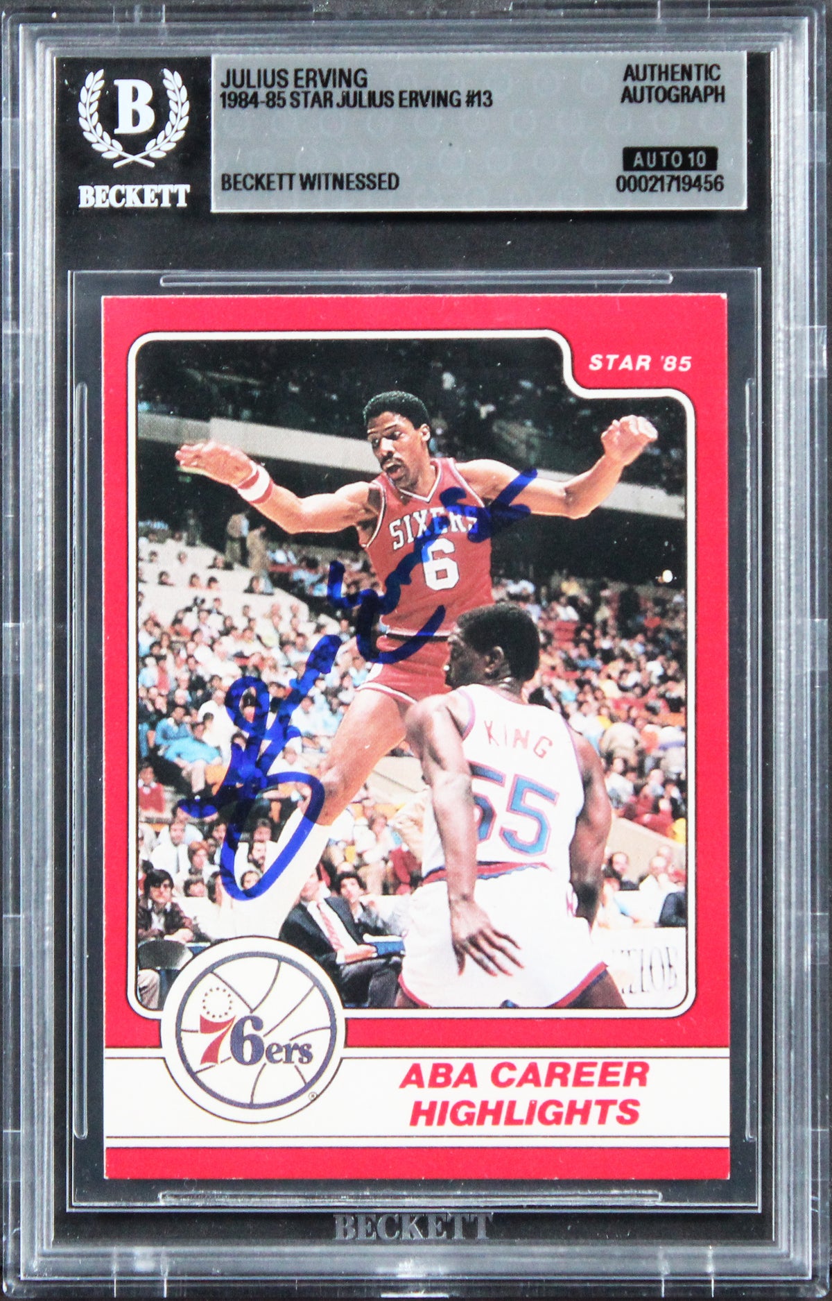76ers Julius Erving Signed 1984 Star #13 Card Auto Grade GM 10! BAS Slabbed