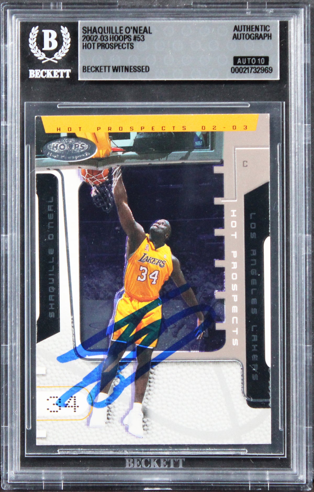 Lakers Shaquille O'Neal Signed 2002 Hoops Prospects #53 Card Auto 10! BAS Slab