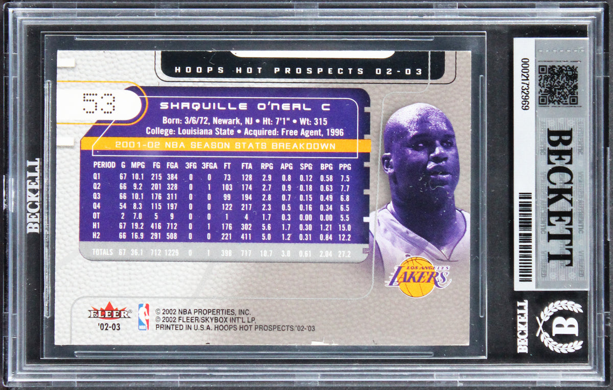 Lakers Shaquille O'Neal Signed 2002 Hoops Prospects #53 Card Auto 10! BAS Slab